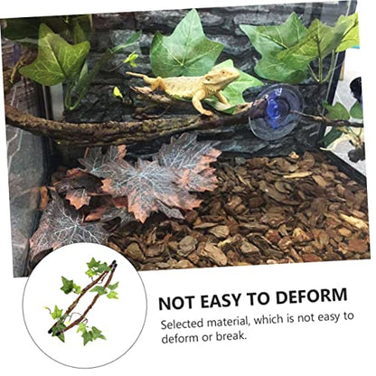 2pcs Jungle Vine Decor for Reptile Terrarium Bendable Artificial Plant with Strong Suction Cups Fake Leaves Habitat Ornament for Lizard Gecko Snake and Crab Tanks
