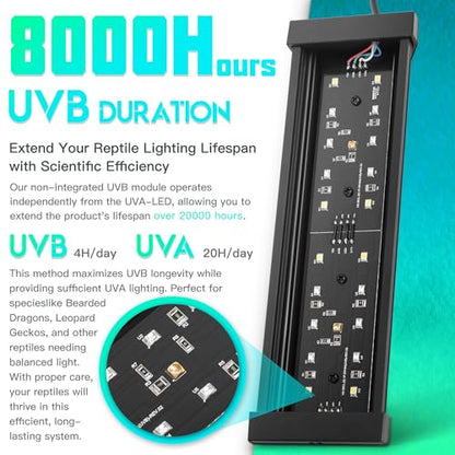 Dimmable LED Reptile UVB Lamp, 8000 Hours UVB Duration for Much Longer Lifespan, Adjustable 4/8/12-Hour Cycles, Suitable for Tortoise and Gecko, 4W, S Size - size: 5INCH