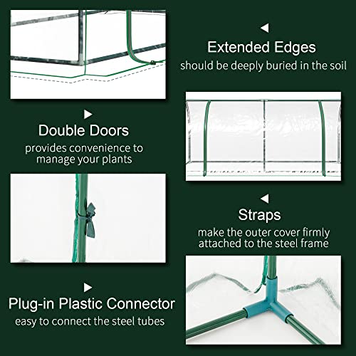 Outsunny 7' x 3' x 2.5' Mini Greenhouse, Portable Tunnel Green House with Roll-Up Zippered Door, UV Waterproof Cover, Steel Frame, Clear