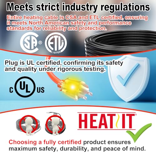 HEATIT Heat Tape for Water Pipes - Prevent Freezing, Easy Installation for Metal & Plastic Pipes, CSA & ETL Certified Pipe Heating Cable, All-Weather Protection Energy-Saving HISD 18ft, 7w/ft, 120V - style: 18 Feet