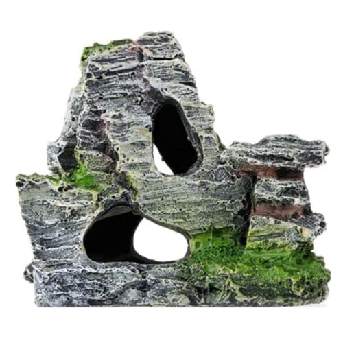 Artificial Moss Rock Aquarium Stone Cave, Resin Fish Tank Decor for Hiding and Landscaping, Small Mountain Terrain Ornament, Natural-Looking Habitat for Fish, Shrimp, and Reptiles, Decoration