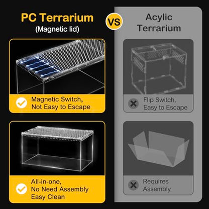Reptile Tank,Escape Proof Magnetic Lid Tarantula Enclosure XLarge | Easy Clean Seamless Base Hermit Crab Habitat,Stackable Lizard Terrarium,Cross Ventilation Starter Leopard Gecko Cage,Frog Box - size: XL(15.74x9.84x7.8 IN)
