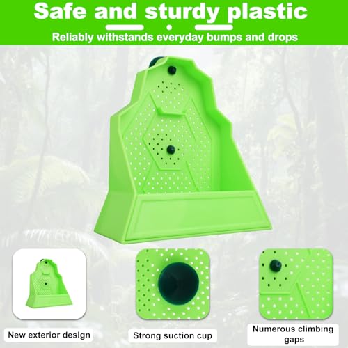 Large Capacity Bearded Dragon Feeder, Escape-Proof Reptile Corner Hunting Bowl with Suction Cups Wall-Mounted Reptile Feeding Box for Lizards Geckos Chameleons & Frogs (Green)