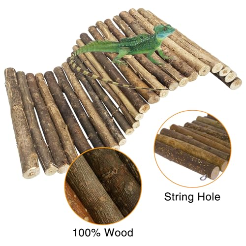 Hamiledyi Extra Large Wooden Reptile Hideout Bearded Dragon Bendy Bridge Climbing Ladder Hiding Hut Reptiles Hide Cave Habitat Decor for Lizards Gecko Spiders Snakes Tortoise(XL:20" x 11.8")