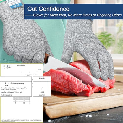 Dowellife Cut Resistant Gloves A9 Maximum Protection - Food Grade Kitchen & Chef Gloves for Food Prep, Knife Cutting, Mandoline Slicing, Butcher, Oyster Shucking, Fish Handling (Medium) - color: Grey, size: Medium (Pack of 1)
