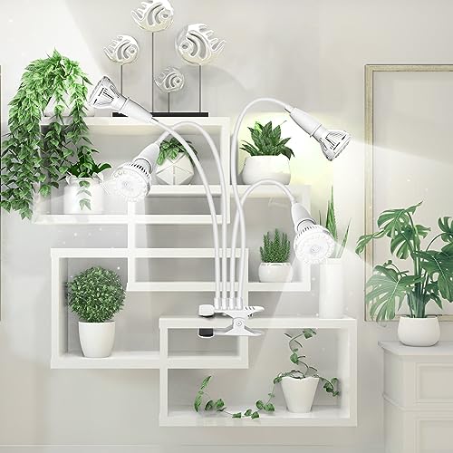 SANSI LED Grow Lights for Indoor Plants, 600W Full Spectrum Clip-on Gooseneck Grow Light with Ceramic Tech.,40W Plant Light for Indoor Growing High PPFD, Lifetime Free Bulb Replacement White, No Timer - size: 4 Head 1-Pack