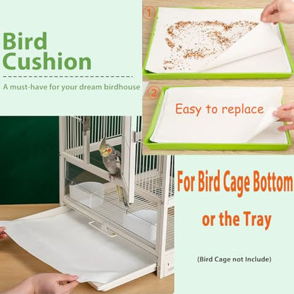 Bird Cage Liners-100PCS-11'' X 20''Disposable Non-WovenBird Cage Tray Liners, Disposable Sheets for Birds,Cages Accessories for Pet Bird Parrot