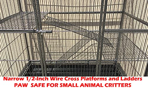 64" Extra Large Chew-Proof Wrought Iron 4 Levels Tight 3/8-Inch Bar Spacing for Ferret Chinchilla Sugar Glider Cage Easy Clean Pull Out Grate and Tray with Removable Rolling Stand - color: Black Vein, size: 32"L x 19"W x 64"H With 3/8" Spacing