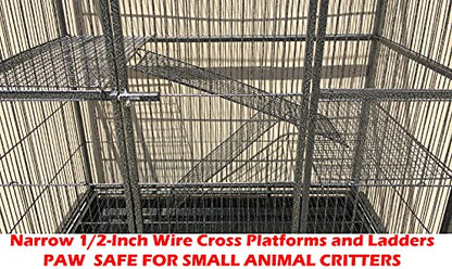 64" Extra Large Chew-Proof Wrought Iron 4 Levels Tight 3/8-Inch Bar Spacing for Ferret Chinchilla Sugar Glider Cage Easy Clean Pull Out Grate and Tray with Removable Rolling Stand - color: Black Vein, size: 32"L x 19"W x 64"H With 3/8" Spacing