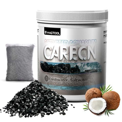 MagTool Aquarium Activated Carbon, Natural Coconut Shell Activated Charcoal for Freshwater, Planted, and Reef Tanks – Removes Odors, Discoloration & Impurities(1000ml with Fine Mesh Bag)