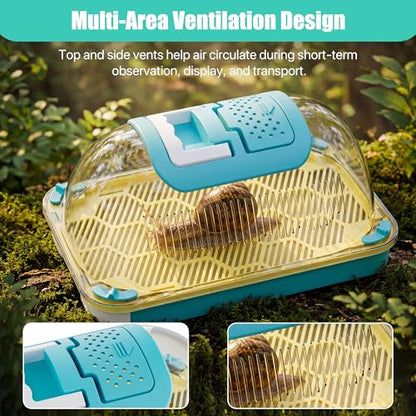 Small Animal Carrier & Insect Carrier with Clear View Lid – Ventilated Habitat Box & Removable Tray for Hamsters, Lizards, Hermit Crabs, Insects, Butterfly Habitat Observation - color: Blue