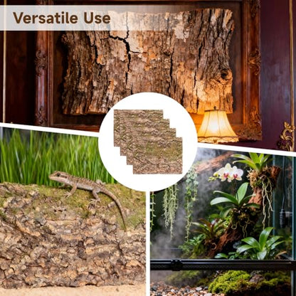 4 Pcs Cork Terrarium Background, 15.7 x 11.8 in Reptile Bark Mat, Natural Climbing Wall Decor for Aquarium, Vivarium, Habitat, Easy Cut