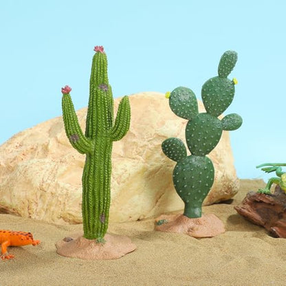 ULTNICE Fake Cactus Statues, 2pcs Realistic Artificial Cactus Figurine for Reptile Aquarium, Simulated Succulent Plant, Indoor Living Decor, Office Desk Decoration, 5.5 Inch Pots