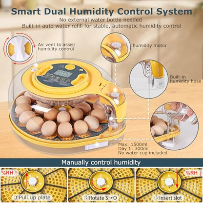 Egg Incubator, 26 Chicken/59 Quail Eggs Incubators for Hatching Eggs with Temp & Humidity Control, Auto Egg Turner, Adjustable Hatch Day & Air Vent, Egg Candler, Auto Water Refill, 360° Clear View - size: 26 Chicken Eggs