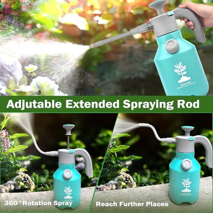 Garden Hand Pump Sprayer 1/2 Gallon Pump,68 Oz Handheld Pressure Sprayer with Safety Valve,Adjustable Nozzle,360° Extended Spray Rod,Ideal for Plants Watering,Fertilizing,Cleaning (68ounce,2L)