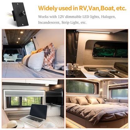 12 Volt PWM LED Dimmer Switch 15A 180W, Push On/Off, Rotary Knob Dimming,12V/24V Light Dimmer for RV Boat Truck Camper Van Trailer Light Fixture, LED Strip Lights (High Side, Black Panel) - color: High Side, Black Panel