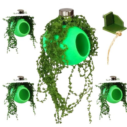 Jumping Spider Enclosure Accessories 4Pcs Cocoon-Shaped Jumping Spider Hideaway with Artificial Moss and 1 Pcs Resting Platform Magnetic Small Animal Shelter Toy (Light Green) - color: Light Green