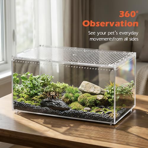 AZV Escape Proof Tarantula Enclosure,Polycarbonate Hermit Crabs Tank Large | Reptile Cage with Magnetic Lid,Ventilated Spider Terrarium,360° Clear View,Easy Clean Isopod Habitat for Gecko,Frogs,Insects - size: Large(11.81*7.87*5.90inch)