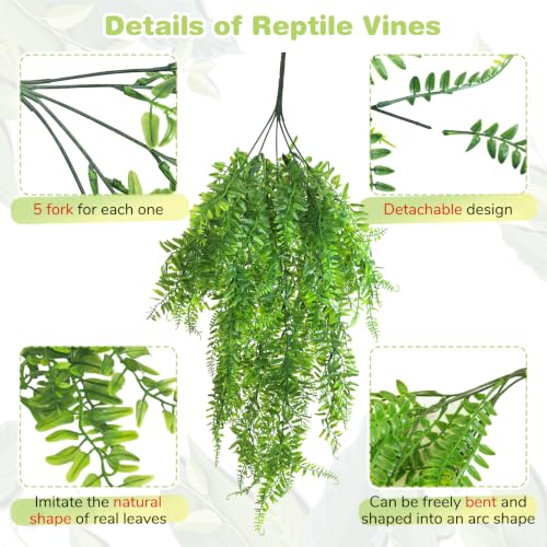 PINVNBY Reptile Plants Hanging Fake Vines Boston Climbing Terrarium Plant with Suction Cup for Bearded Dragons Lizards Geckos Snake Pets Hermit Crab and Tank Habitat Decorations (6 Pack) - size: 6PCS