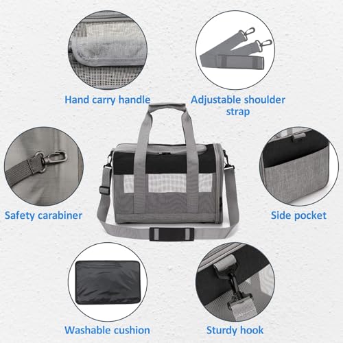 kathson Small Animal Carrier Bag, Guinea Pig Rabbit Travel Carrier Breathable Mesh Window Pet Portable Hand Bag for Hamster Bird Bunny Bearded Dragon Kitty and Etc (Grey with Black) - size: 15.0"L x 9.8"W x 10.2"H