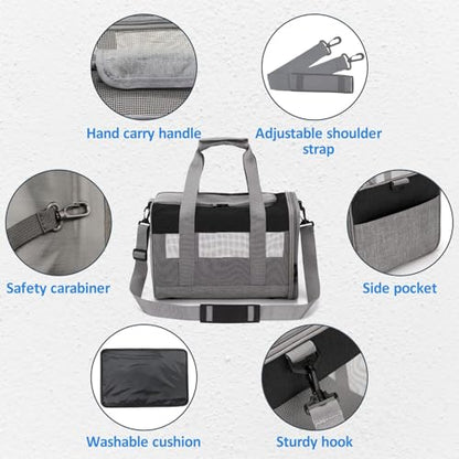 kathson Small Animal Carrier Bag, Guinea Pig Rabbit Travel Carrier Breathable Mesh Window Pet Portable Hand Bag for Hamster Bird Bunny Bearded Dragon Kitty and Etc (Grey with Black) - size: 15.0"L x 9.8"W x 10.2"H