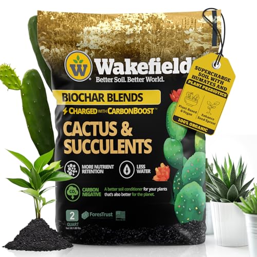 Wakefield Biochar Blend Potting Mix for Cactus & Succulent – Premium Potting Soil Blend with CarbonBoost Technology for Superior Drainage, Moisture Retention & Root Growth – 2 QT Organic Soil Mix - size: 2 Quart
