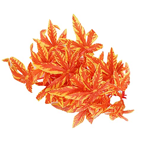 Artificial Reptile Plants, Artificial Plastic Plant, Lifelike Plastic Plant, Hanging Leaves, Decoration with Suction Cup for Reptiles, Terrarium, Aquarium (T-007 Orange)