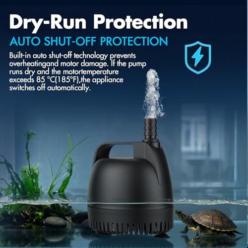 hygger 925GPH Submersible Pump Aquarium, Fish Tank Water Pump Adjustable Flow with 2 Nozzles, 10.4 ft High Lift Quiet Fountain Pump for Aquarium, Pond, Hydroponics, Water Garden - size: L