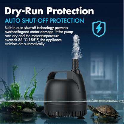 hygger 925GPH Submersible Pump Aquarium, Fish Tank Water Pump Adjustable Flow with 2 Nozzles, 10.4 ft High Lift Quiet Fountain Pump for Aquarium, Pond, Hydroponics, Water Garden - size: L