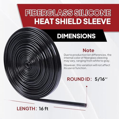 Silicone Fiberglass Sleeve Heat Shield Wire Protective High Temperature Electrical Insulation Self-extinguishing Black (5/16"-16ft) - style: 5/16"-16ft