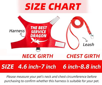 Bearded Dragon Harness and Leash Set, Escape Proof Adjustable Lizard Reptile Vest Clothes with 5.5 ft Leash for Outdoor Walking, Best Service Dragon Design