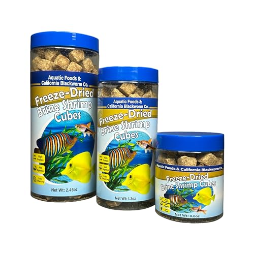 Brine Shrimp, Freeze Dried Floating Brine Cubes for Cichlids, Discus, Tetras, Goldfish, Bettas, Angels, Marines, All Tropical Fish, Aquatic Turtles 0.6oz Canister