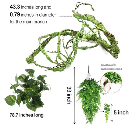 kathson 2 PCS Reptile Corner Branch with Suction Cup, Lizard Climb Branches Decor Reptile Vines Plants Flexible Bendable Jungle Climbing Vine