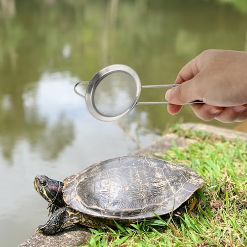 Happyyami Reptile Sand Substrate Scoop and Stainless Steel Sand Sieve for Terrarium Cleaning, Metal Mesh Shovel with Drainage Function, 2pcs for Desert Lizards and Reptile Habitat