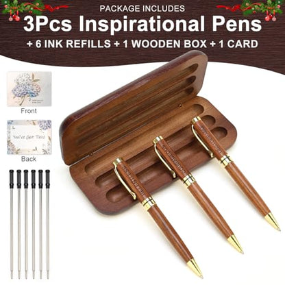 Renawe Fancy Wooden Pens Set with Box Congratulations Gifts for Women Men New Job Promotion Gift for Coworkers Boss Lady Office Business Pen Nice Positive Writing Pens Journaling Luxury Engraved Pens - color: Inspirational