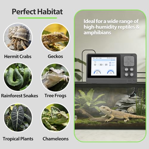 J&A Automatic Reptile Mister Temp Humidity Controller Terrarium Grey Black | New-Gen Misting System with Thermo-Hygrometer, Adjustable Spray Nozzles for Lizards, Chameleons & Snakes Tanks