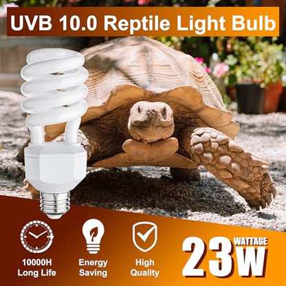Reptile Heat Lamp Bulb and UVB Reptile Light Bulb 10.0, 100 Watt UVA Daylight Basking Spot Light with 23W UV Spiral Compact Florescent Terrarium Lamp