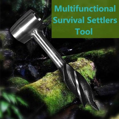 Survival Settlers Tool Bushcraft Hand Auger Wrench Scotch Eye Wood Drill Manual Drill Wrench Bushcraft Survival Tool with Leather Pouch and Hook for Outdoor Camping Bushcrafting Backpacking (Black) - color: Black
