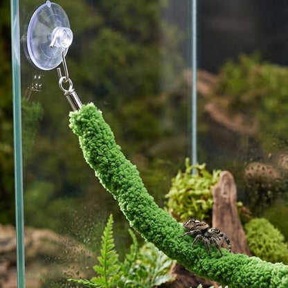 Reptile Climbing Rope, Artificial Green Vine with Suction Cup for Habitat - Flexible Moss Rope Climb Swing for Jumping Spider, Chameleon, Lizard,Frog Terrarium