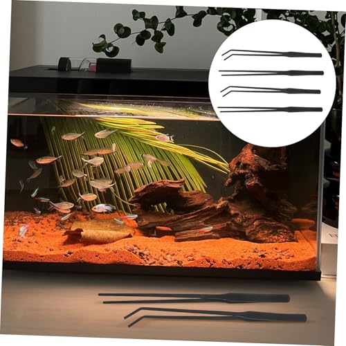 4pcs Stainless Steel Aquarium Tweezers: 27cm Fish Tank Tongs Tool - Long Handle With Curved And Straight Tip - Stable Grabber Aquatic Plants/reptile Feeding