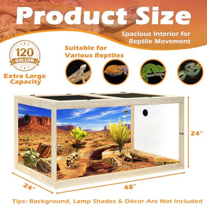 PROLEE 120 Gallon Bearded Dragon Tank, 4x2x2 Reptile Enclosure with Tempered Glass Sliding Doors, Lockable Front Opening and Metal Mesh Top, Large Terrarium for Lizards and Snakes, Oak - color: Oak
