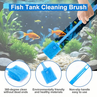 Fish Tank Cleaner, Aquarium Cleaning Tools Set of 3 Pieces, Include Algae Scraper for Glass Aquariums Fish Net for Fish Tank Aquarium Brush Suitable for Saltwater and Freshwater Aquarium