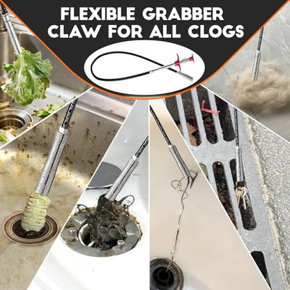 Flexible Grabber Claw (4 Claws), Drain Snake with Tweezers, Bendable Hose Grabber Reacher Tool, Retractable Drain Clog Remover Tool, Pickup Tool for Bath Tub, Toilet, Kitchen Sink & Sewer (24 inches) - color: 24 inches