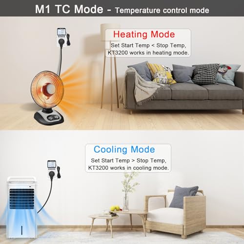 KETOTEK Plug in Thermostat Timer Temperature Controller Outlet with Backlight, Day/Night Thermostat Outlet Plug with Sensor for Reptile Terrarium Greenhouse, Digital Heating Cooling Temperature Switch - style: KT3200proBL with Backlit