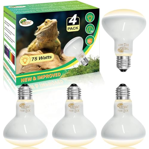 Pack of 4 UVA Heat Light Bulbs - 75W Reptile Basking Light Bulbs for Bearded Dragons, Geckos, Iguanas, Lizards, Amphibians & Small Pets - color: Uva Bulbs (4pcs), size: 75W