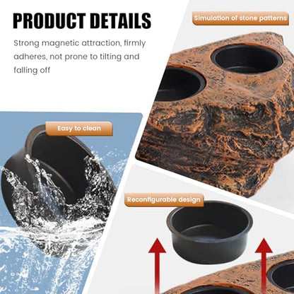 Gecko Feeding Ledge, Magnetic Hanging Reptile Food Dish with 2 Feeding Bowl, for Bearded Dragon Snake Lizard Gecko Ledge, Reptile Food Dish, Crested Tank Accessories, Bearded Dra