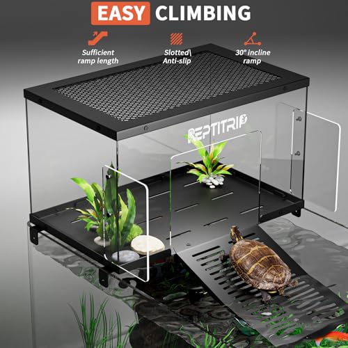 Turtle Basking Platform & Dock - Stainless Steel Turtle Ramp, Non-Slip Surface - Fits 10-13 Inch Wide Aquariums