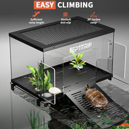 Turtle Basking Platform & Dock - Stainless Steel Turtle Ramp, Non-Slip Surface - Fits 10-13 Inch Wide Aquariums