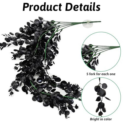 Hamiledyi 6 PCS Reptile Plants, Hanging Terrarium Plants, Artificial Leaves Habitat Decorations with Suction Cup, Fake Amphibian Plants for Bearded Dragon Lizard Hermit Crab Geckos Chameleon(Black) - size: 6 PCS