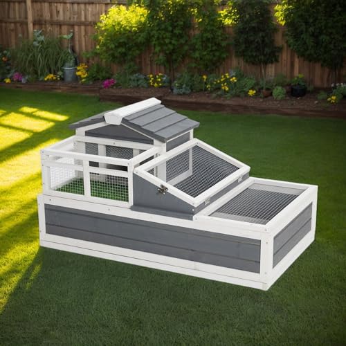 3-Room Tortoise House Habitat with Balcony & 2 Stories, Wooden Tortoise Enclosure Indoor & Outdoor with Ramp, Openable Roof, Shelf Storage for Small Animals, 44.1" x 25.6" x 23.2"